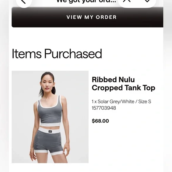 Lululemon Ribbed Nulu Cropped Tank Top, Grey, Small - Picture 4 of 4